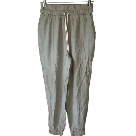 ZARA Khaki High-Waist Tapered Leg Jogger Pants Womens S Pockets Elastic Waist - Picture 1 of 5